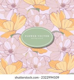 Square floral background with yellow and pink flowers. Delicate background for decor, covers, wallpapers, postcards and presentations. Background for text and photo