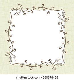 Square floral frame background with hand drawn twigs and blank space. EPS8 vector illustration.