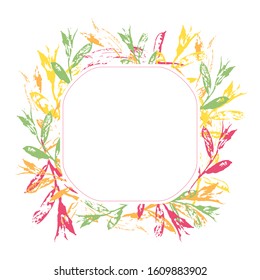 Square floral frame isolated on white background