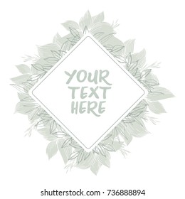 Square floral frame, mint flowers, leaves, hand drawn illustration