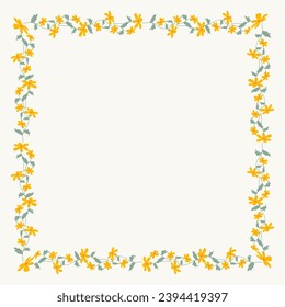 Square floral frame vector illustration. Hand drawn doodle yellow flowers. Color Floral border.