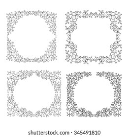 Square floral frames. Vector design elements for tags, labels, cards.