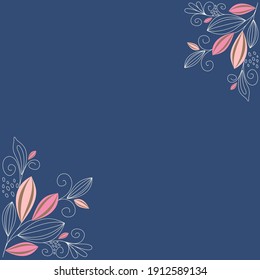 Square Floral ornament pattern templates blue background. Suitable for greetings, postcards, social media posts, publications, notes, etc. Isolated vector illustration.
  