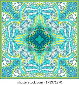 Square floral paisley pattern. Can be used to design pillows, scarves, neckerchief, bandanna, cushion.