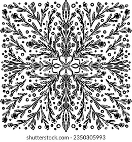 Square floral pattern, art print. Vector element.