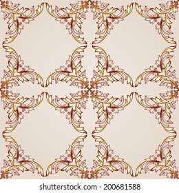 Square floral patterns of brown henna on beige background