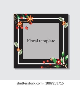 Square floral template. For web advertisements, banners, print, cards, posters. Vector template.