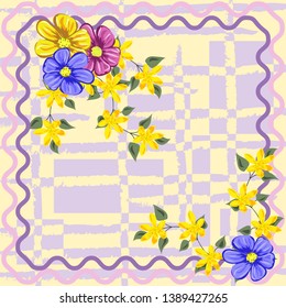 Square flower arrangement. Pattern for printing on scarves, postcards, carpets, bandanas, napkins, home textiles.