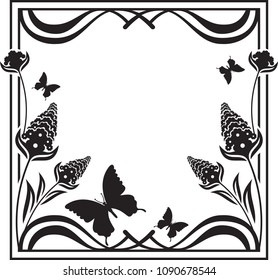 Square Flower Frame Butterflies Silhouettes Copy Stock Vector (Royalty ...