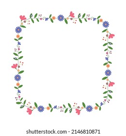 Square flower frame. Floral wreath. For Easter greeting card, wedding , birthday card, invitation. Vector illustration.