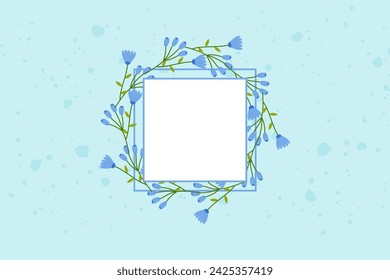 Square flower frame on blue background with spots . For your postcard, banner, invitation, congratulations vector illustration