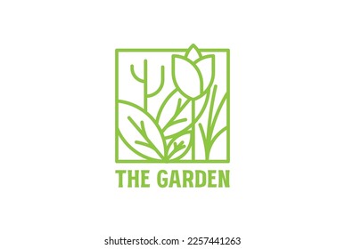 Square Flower Leaf Line for Garden Farm Cultivation Logo