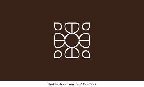 square flower logo with classic line art style. flower logo. minimalist flower logo style