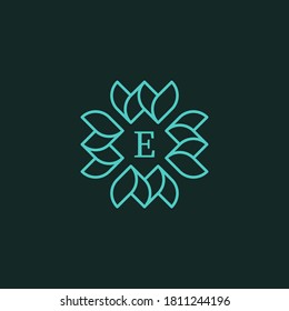 square flower logo with the letter E in the middle. editable and easy to custom