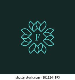 square flower logo with the letter F in the middle. editable and easy to custom