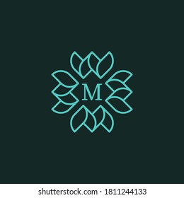 square flower logo with the letter M in the middle. editable and easy to custom
