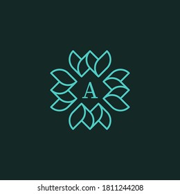square flower logo with the letter A in the middle. editable and easy to custom