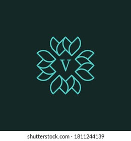 square flower logo with the letter V in the middle. editable and easy to custom