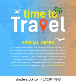 Square flyer or banner for travel around the world. Vector