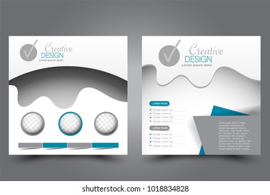 Square flyer design. A cover for brochure.  Website or advertisement banner template. Vector illustration. Blue color.