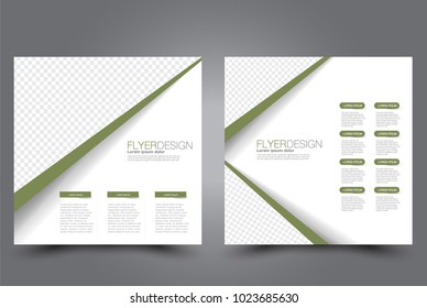 Square flyer design. A cover for brochure.  Website or advertisement banner template. Vector illustration. Green color.