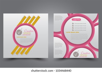 Square flyer design. A cover for brochure.  Website or advertisement banner template. Vector illustration. Pink and yellow color.