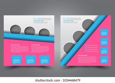 Square flyer design. A cover for brochure.  Website or advertisement banner template. Vector illustration. Blue and pink color.