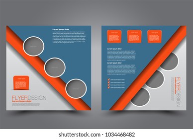 Square flyer design. A cover for brochure.  Website or advertisement banner template. Vector illustration. Blue and orange color.