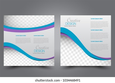 Square flyer design. A cover for brochure.  Website or advertisement banner template. Vector illustration. Blue and purple color.