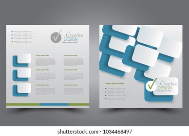 Square flyer design. A cover for brochure.  Website or advertisement banner template. Vector illustration. Blue and green color.