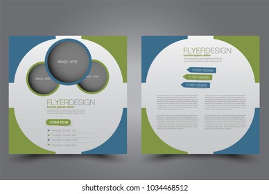 Square flyer design. A cover for brochure.  Website or advertisement banner template. Vector illustration. Blue and green color