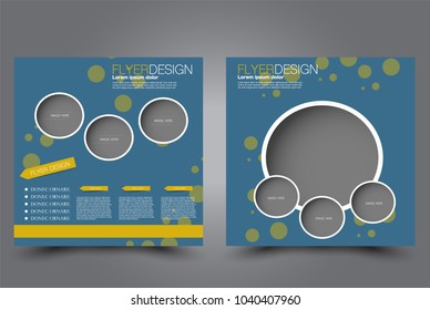 Square flyer design. A cover for brochure.  Website or advertisement banner template. Vector illustration. Blue and yellow color.