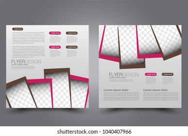 Square flyer design. A cover for brochure.  Website or advertisement banner template. Vector illustration. Brown and pink color.