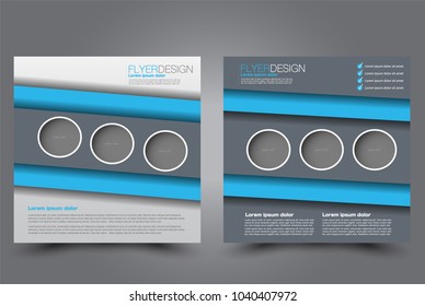 Square flyer design. A cover for brochure.  Website or advertisement banner template. Vector illustration. Blue color.