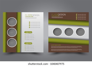 Square flyer design. A cover for brochure.  Website or advertisement banner template. Vector illustration. Green and brown color.