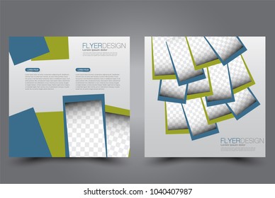 Square flyer design. A cover for brochure.  Website or advertisement banner template. Vector illustration. Blue and green color.