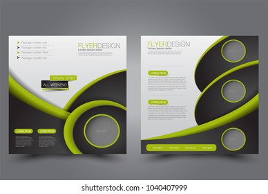 Square flyer design. A cover for brochure.  Website or advertisement banner template. Vector illustration. Black and green color.