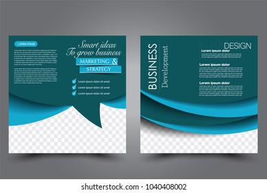 Square flyer design. A cover for brochure.  Website or advertisement banner template. Vector illustration. Blue color.