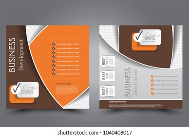 Square flyer design. A cover for brochure.  Website or advertisement banner template. Vector illustration. Brown and orange color.