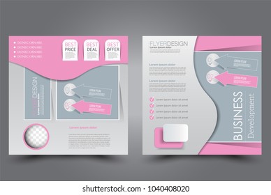 Square flyer design. A cover for brochure.  Website or advertisement banner template. Vector illustration. Pink color.