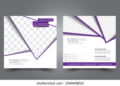 Square flyer design. A cover for brochure.  Website or advertisement banner template. Vector illustration. Purple color.