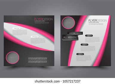 Square flyer design. A cover for brochure.  Website or advertisement banner template. Vector illustration. Black and pink color.