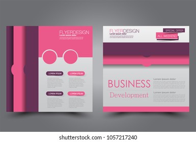 Square flyer design. A cover for brochure.  Website or advertisement banner template. Vector illustration. Pink and purple color.