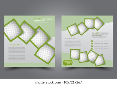 Square flyer design. A cover for brochure.  Website or advertisement banner template. Vector illustration. Green color.