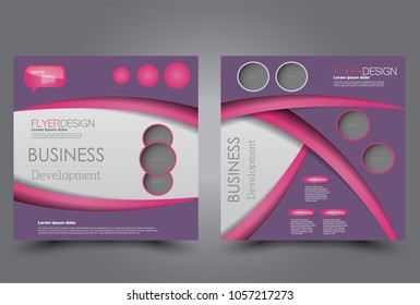 Square flyer design. A cover for brochure.  Website or advertisement banner template. Vector illustration. Pink and purple color.