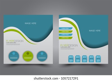 Square flyer design. A cover for brochure.  Website or advertisement banner template. Vector illustration. Blue and green color.