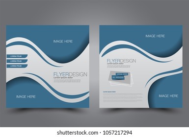 Square flyer design. A cover for brochure.  Website or advertisement banner template. Vector illustration. Blue color.