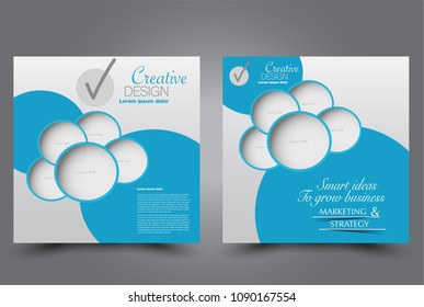 Square flyer design. A cover for brochure.  Website or advertisement banner template. Vector illustration. Blue color.