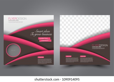 Square flyer design. A cover for brochure.  Website or advertisement banner template. Vector illustration. Brown and pink color.