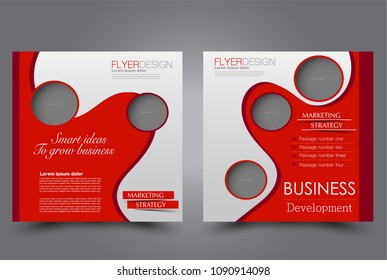 Square flyer design. A cover for brochure.  Website or advertisement banner template. Vector illustration. Red color.